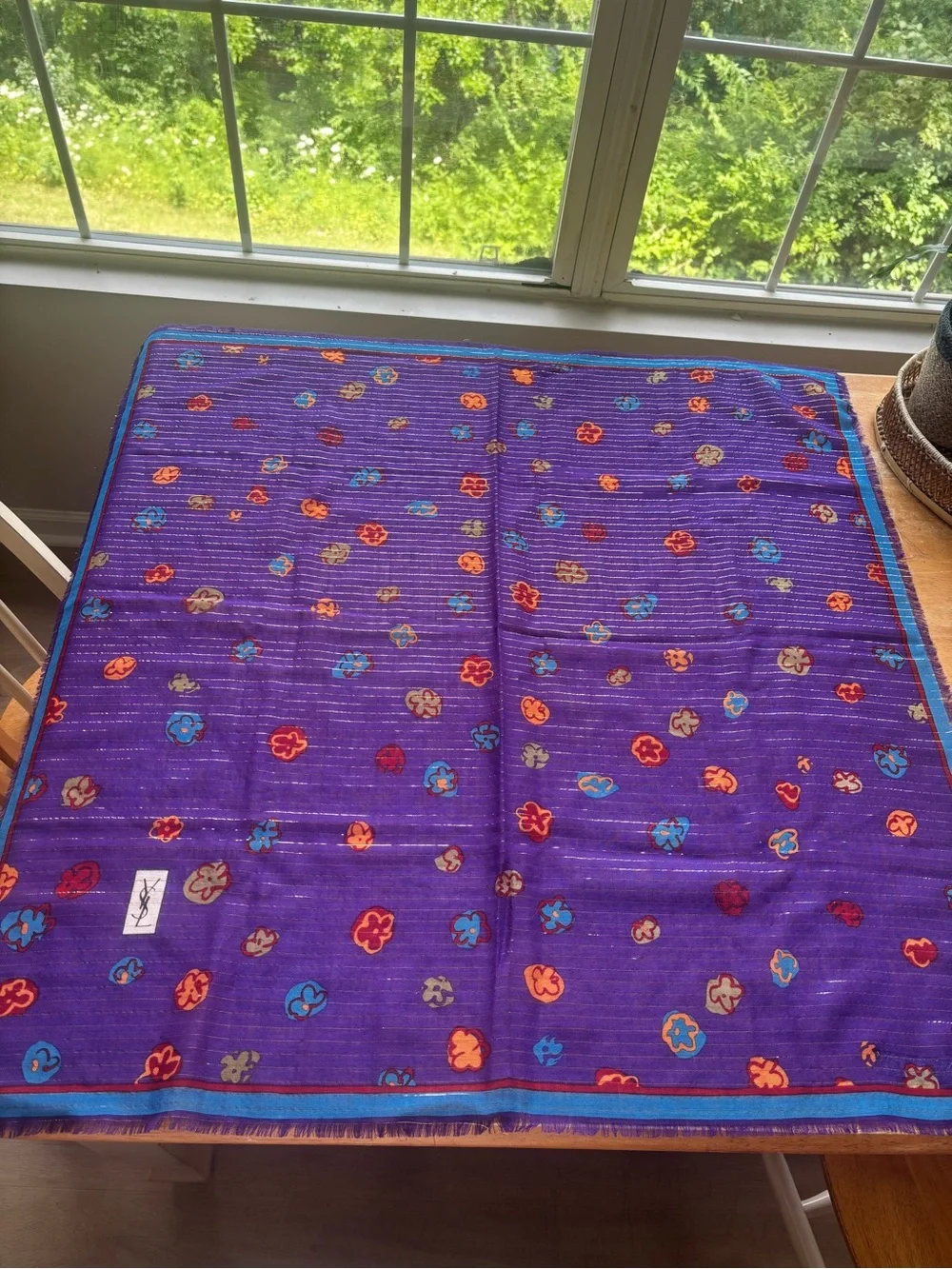 Yves Saint Laurent Purple Floral Logo Wool-Blend Scarf